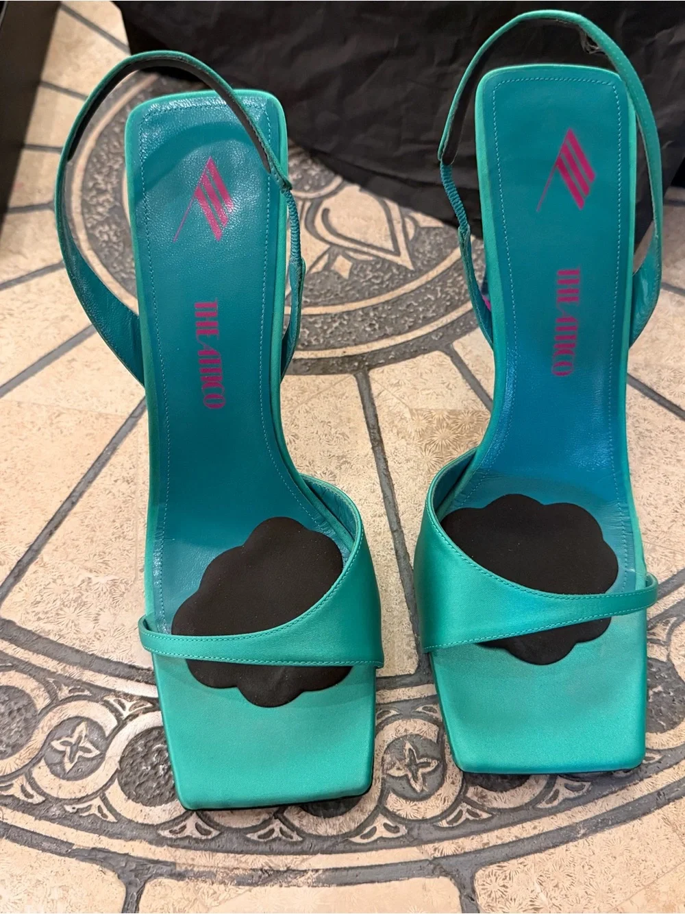 The Attico Teal Satin Slingback Heels